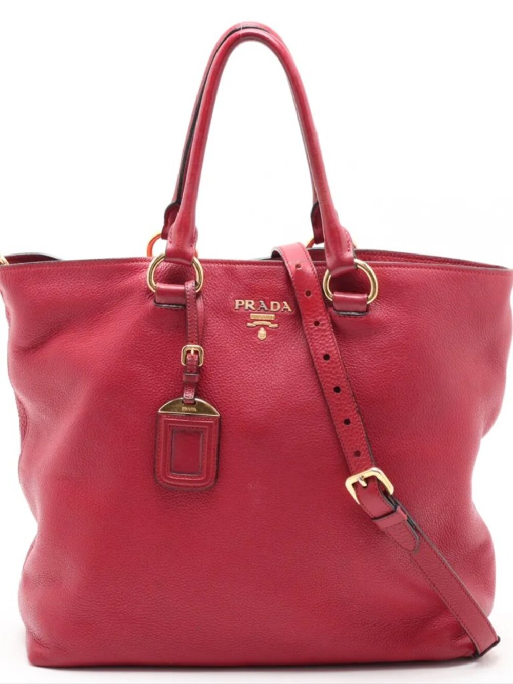 Prada LARGE Red Vitello Daino Leather Vertical Tote Convertible Shoulder Bag